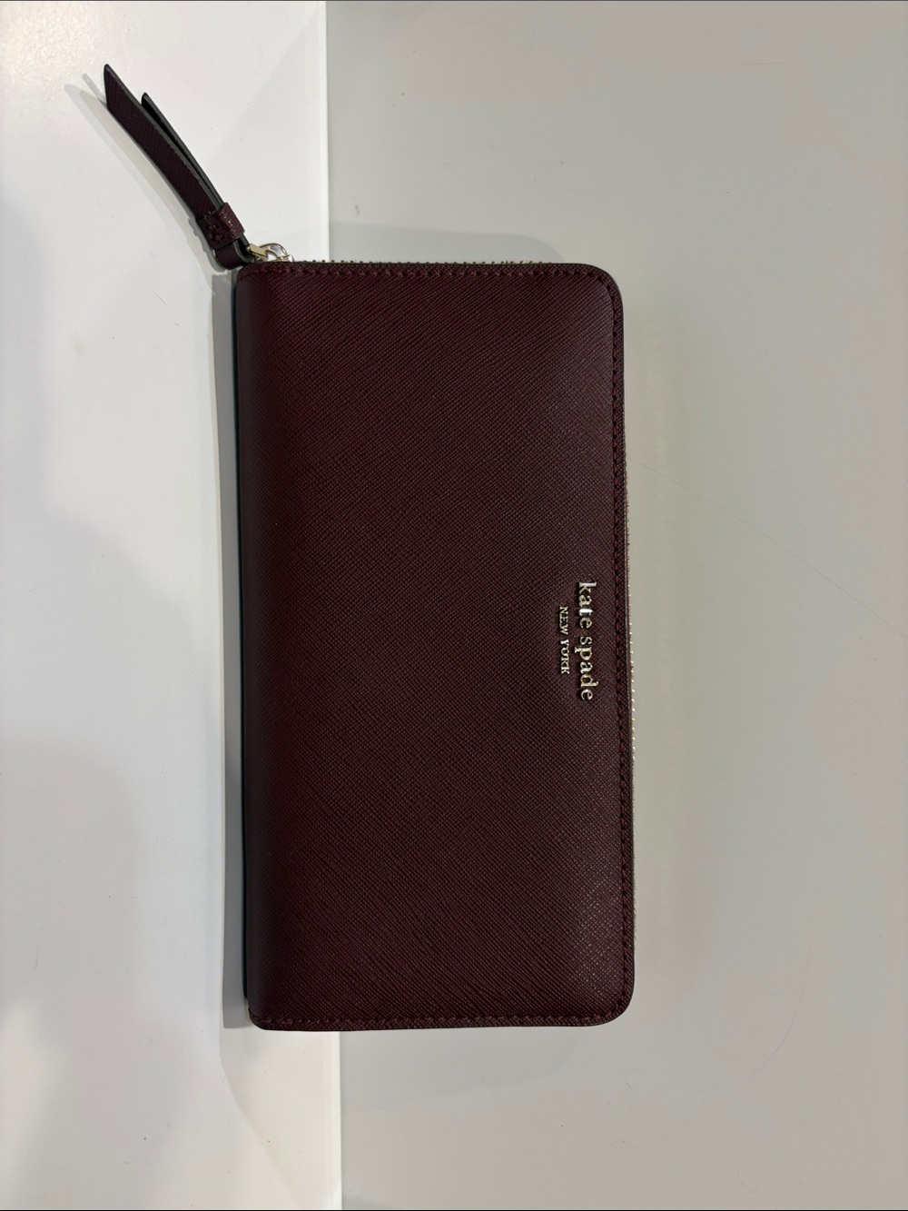 Kate Spade Burgundy Saffiano Leather Large Zipper Wallet